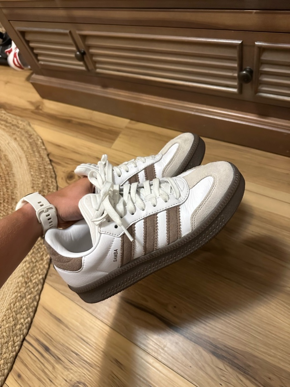 adidas White & Taupe Classic Samba Sneakers